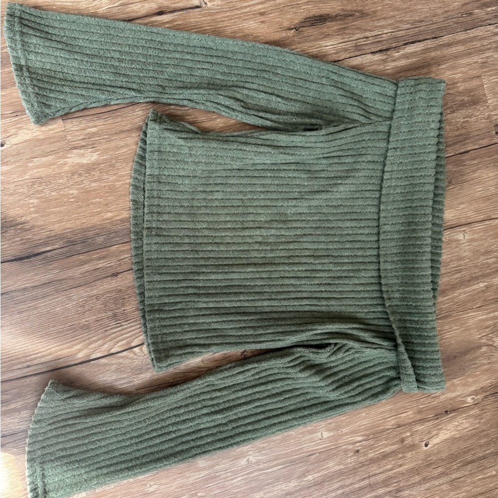 Olive Green Ribbed Women's Sweater - Picture 3 of 5